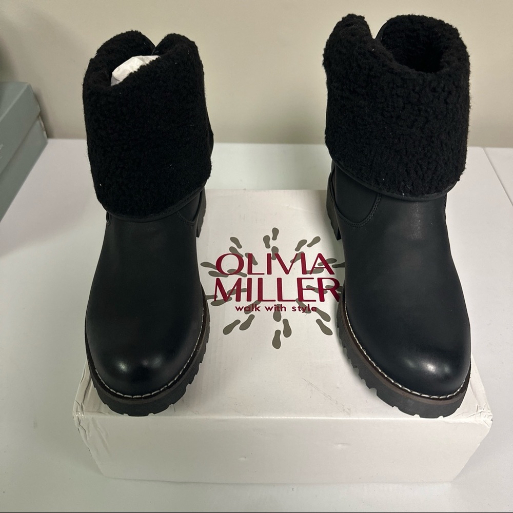 OLIVIA MILLER Womens Black Cozy Me Up Round Toe Block Heel Slip On Boots 9